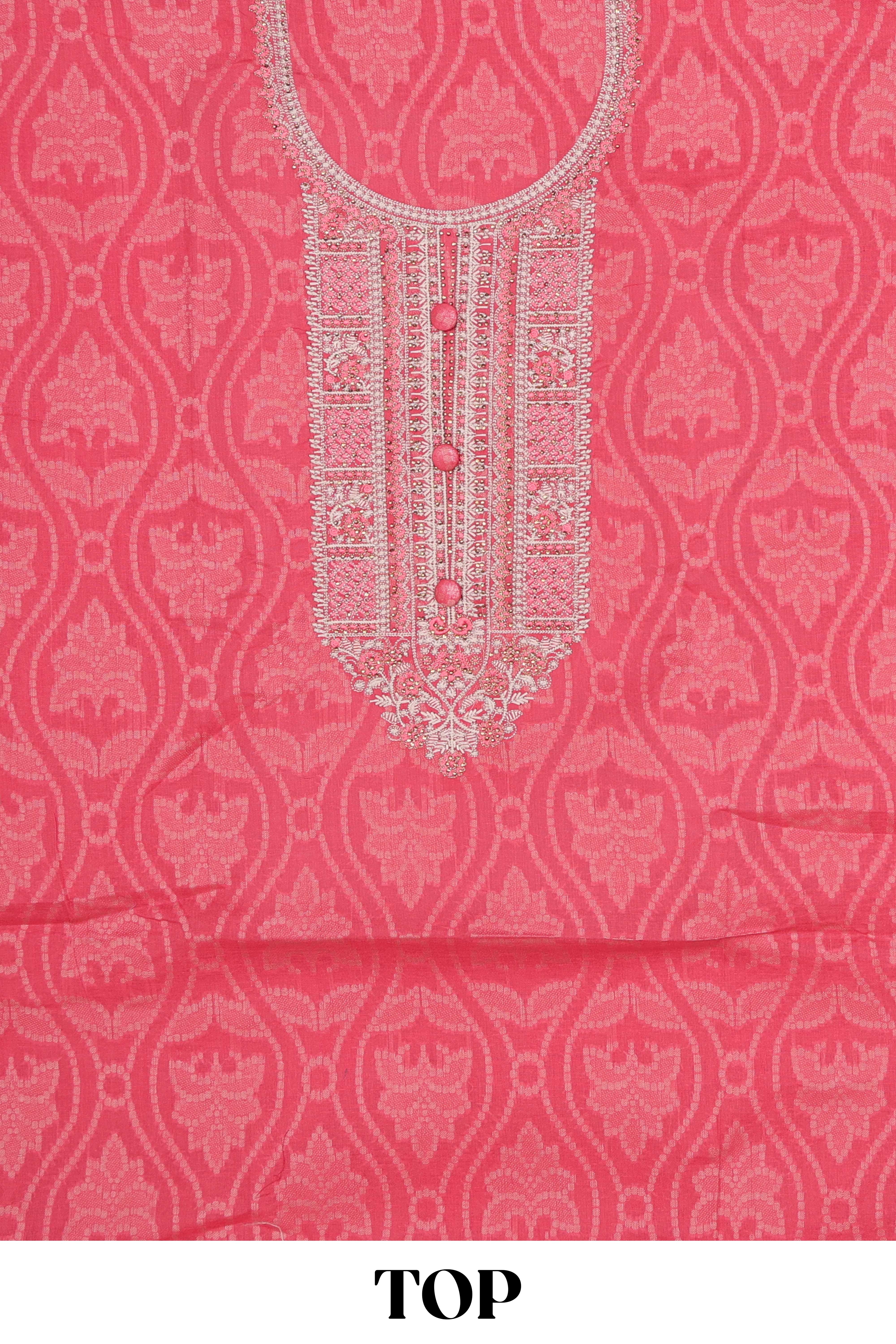 Pink cotton embroidery dress material