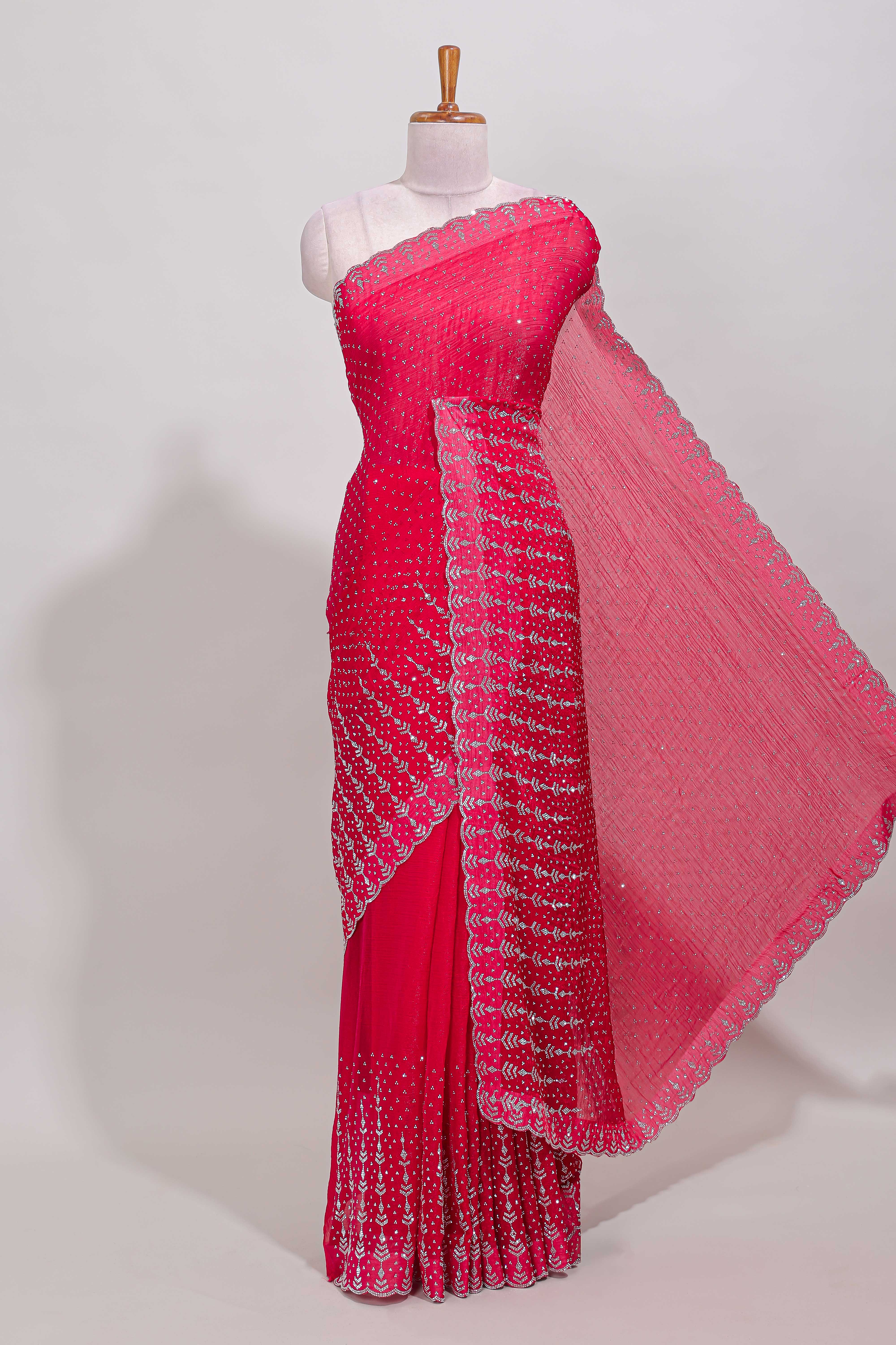 Pink designer stone saree