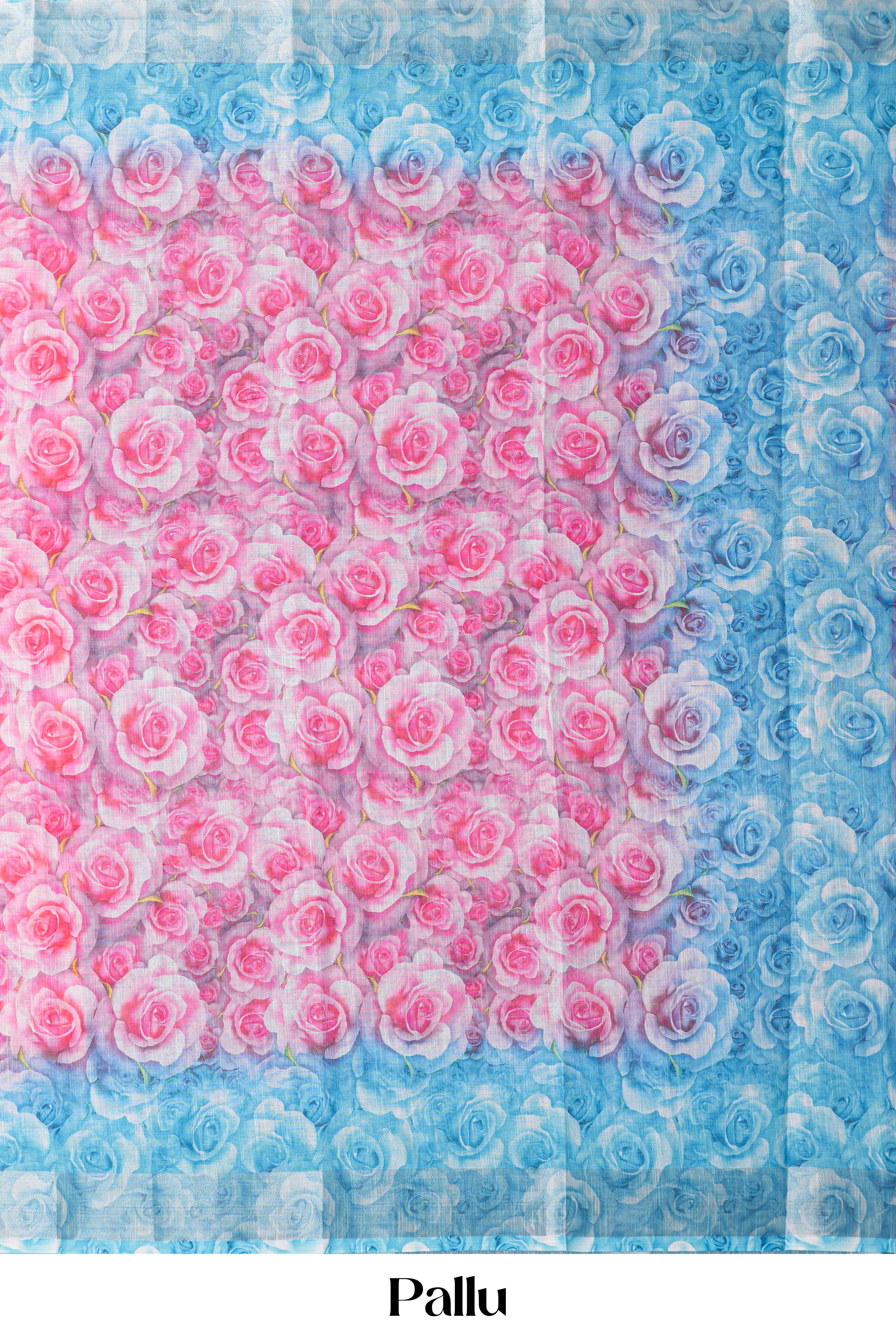 Pink digital print linen saree