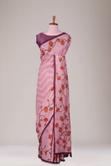 Pink floral Tussar Sarees