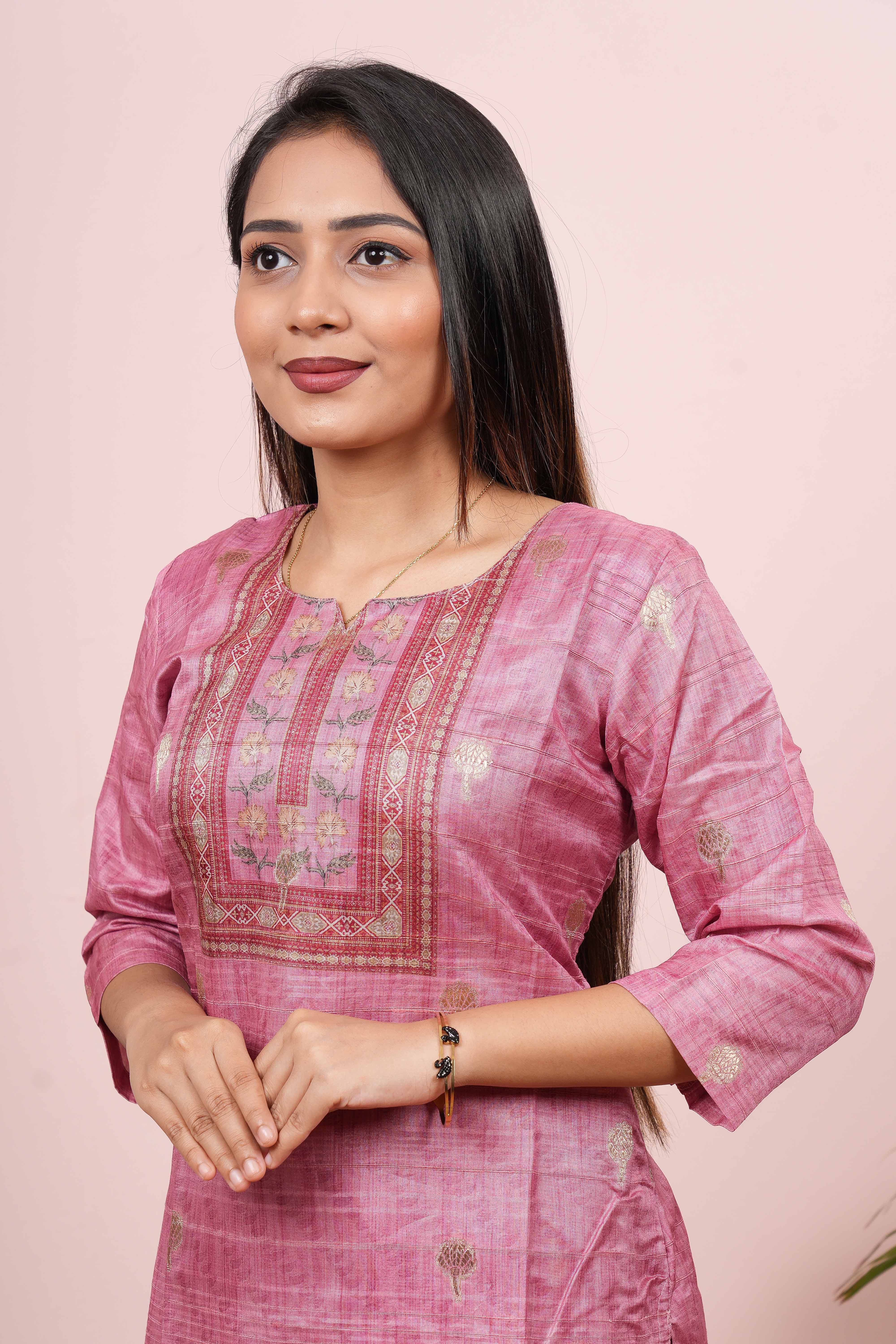 Pink floral motif ethnic suit
