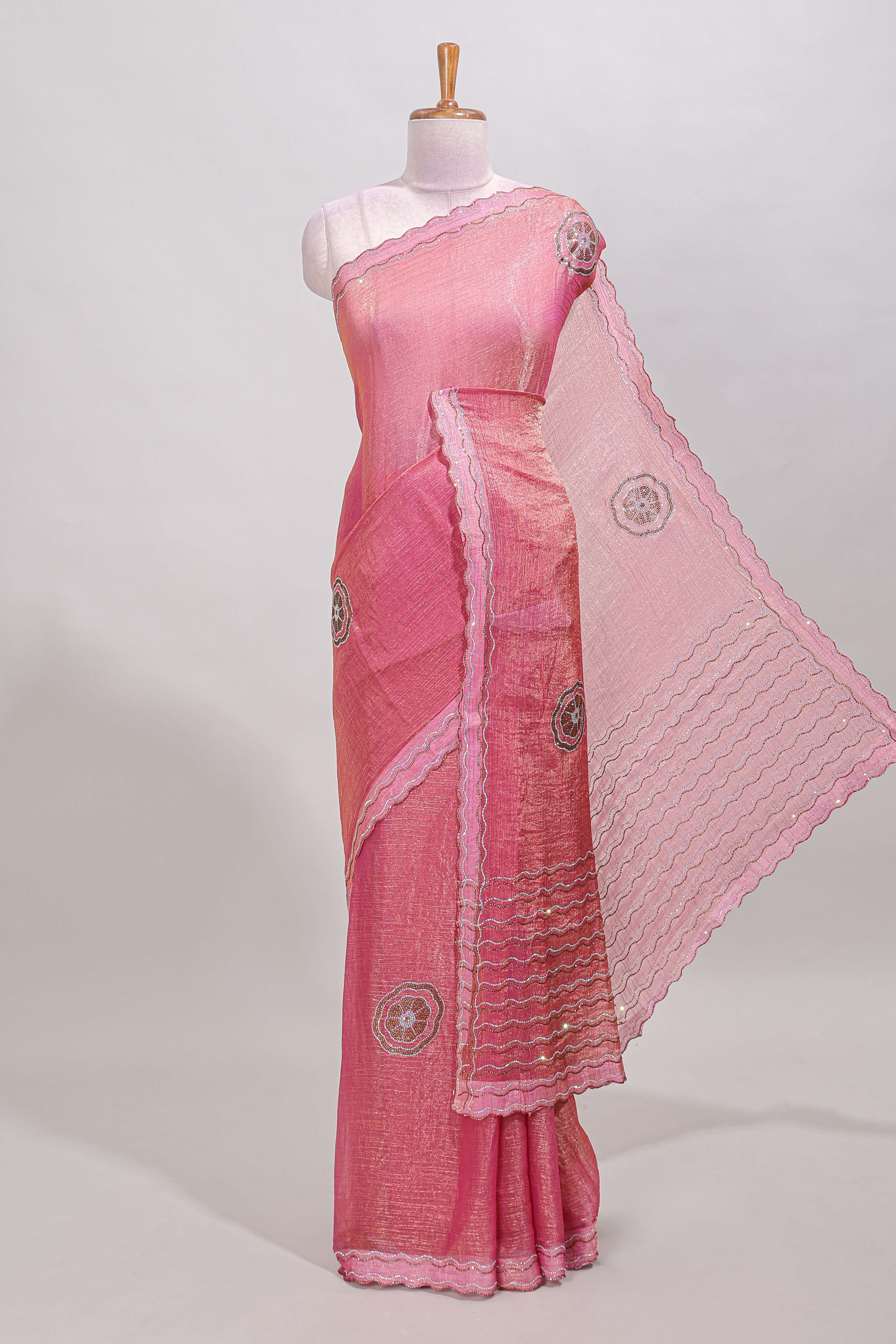 Pink floral stone saree
