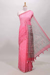 Pink geometric bandhani linen cotton saree