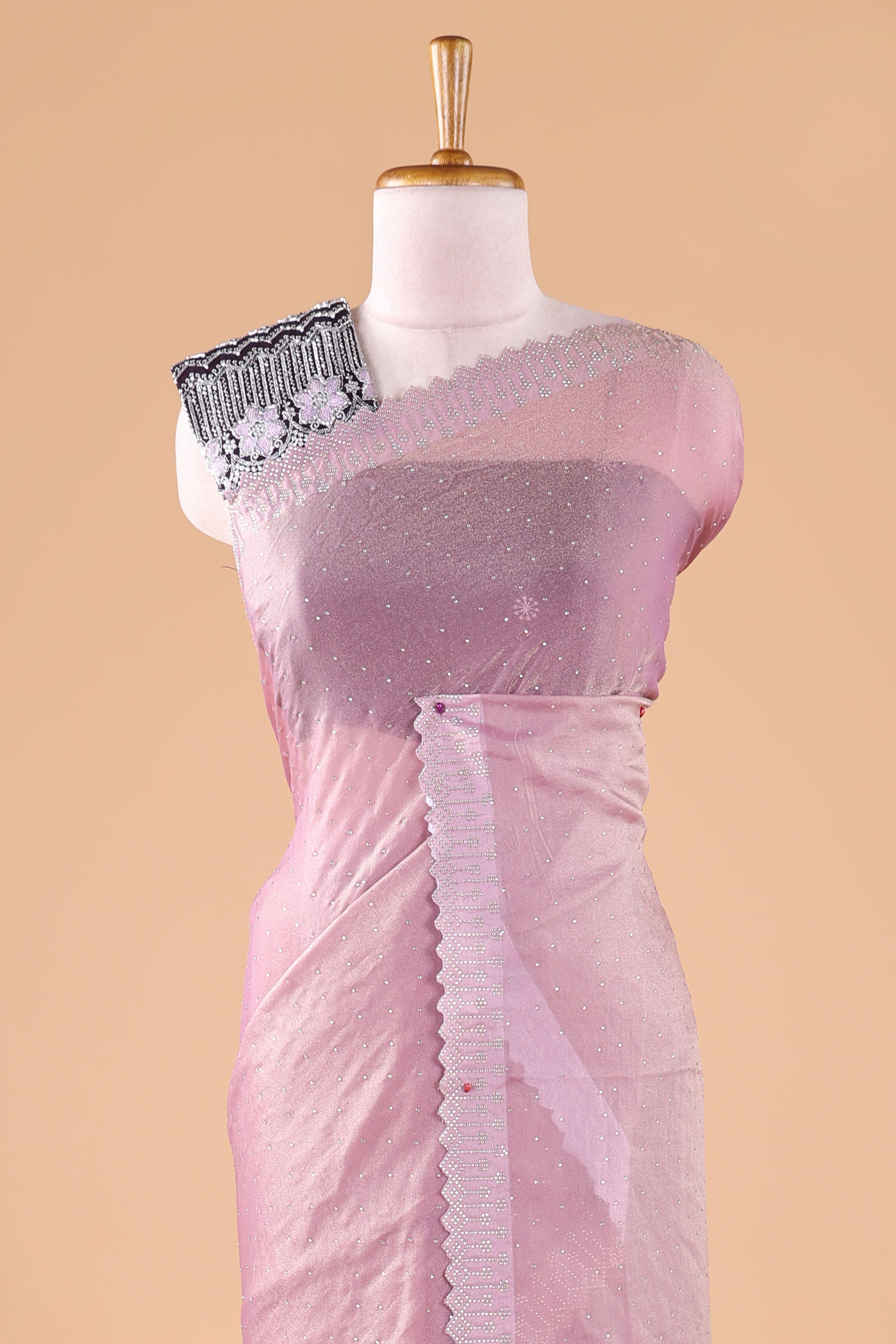 Pink georgette silk sequin blouse saree