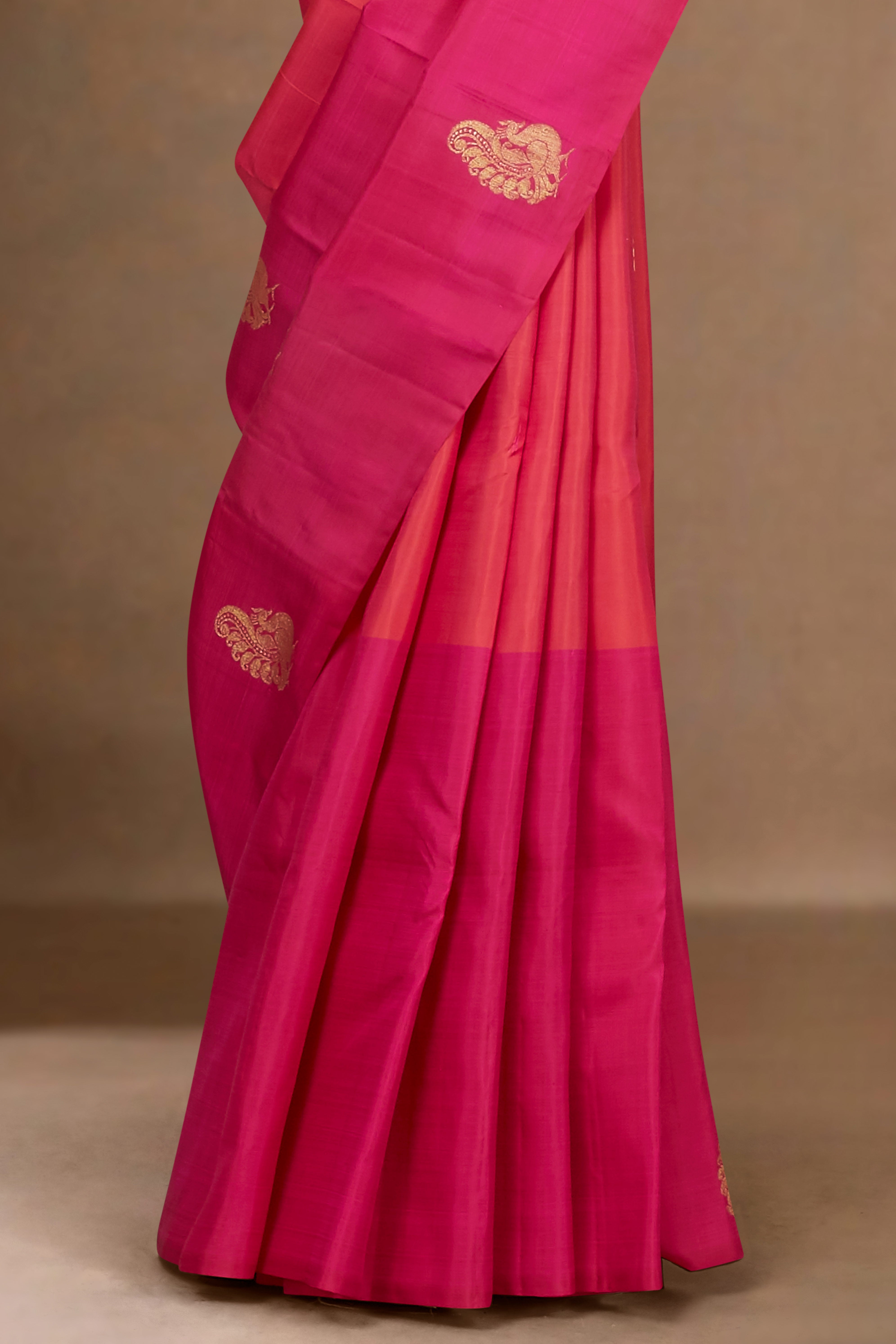 Pink gold zari silks saree