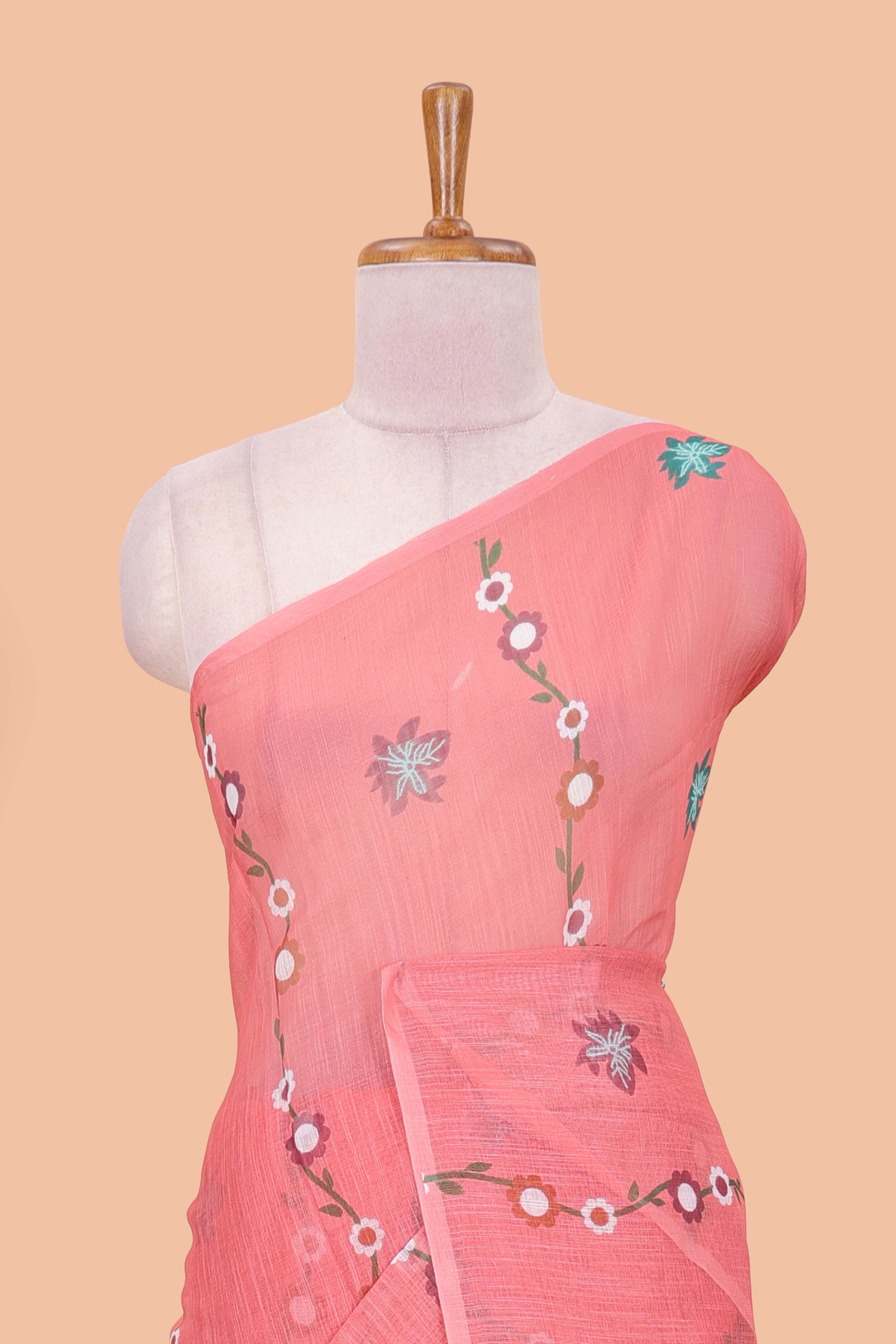 Pink graceful linen saree
