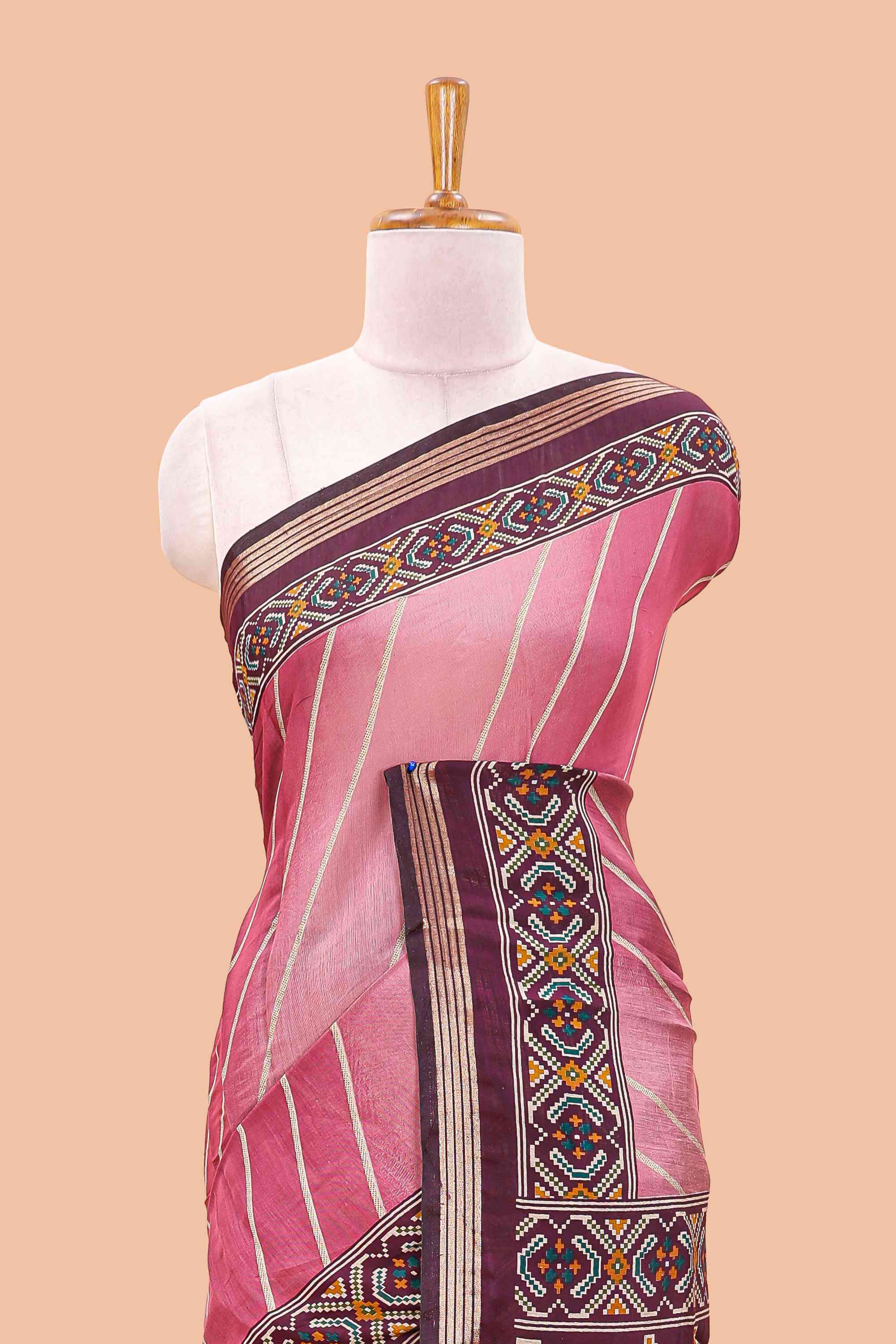 Pink ikkat design chanderi cotton saree