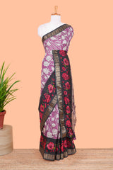 Pink kalamkari print chanderi cotton saree with zari border