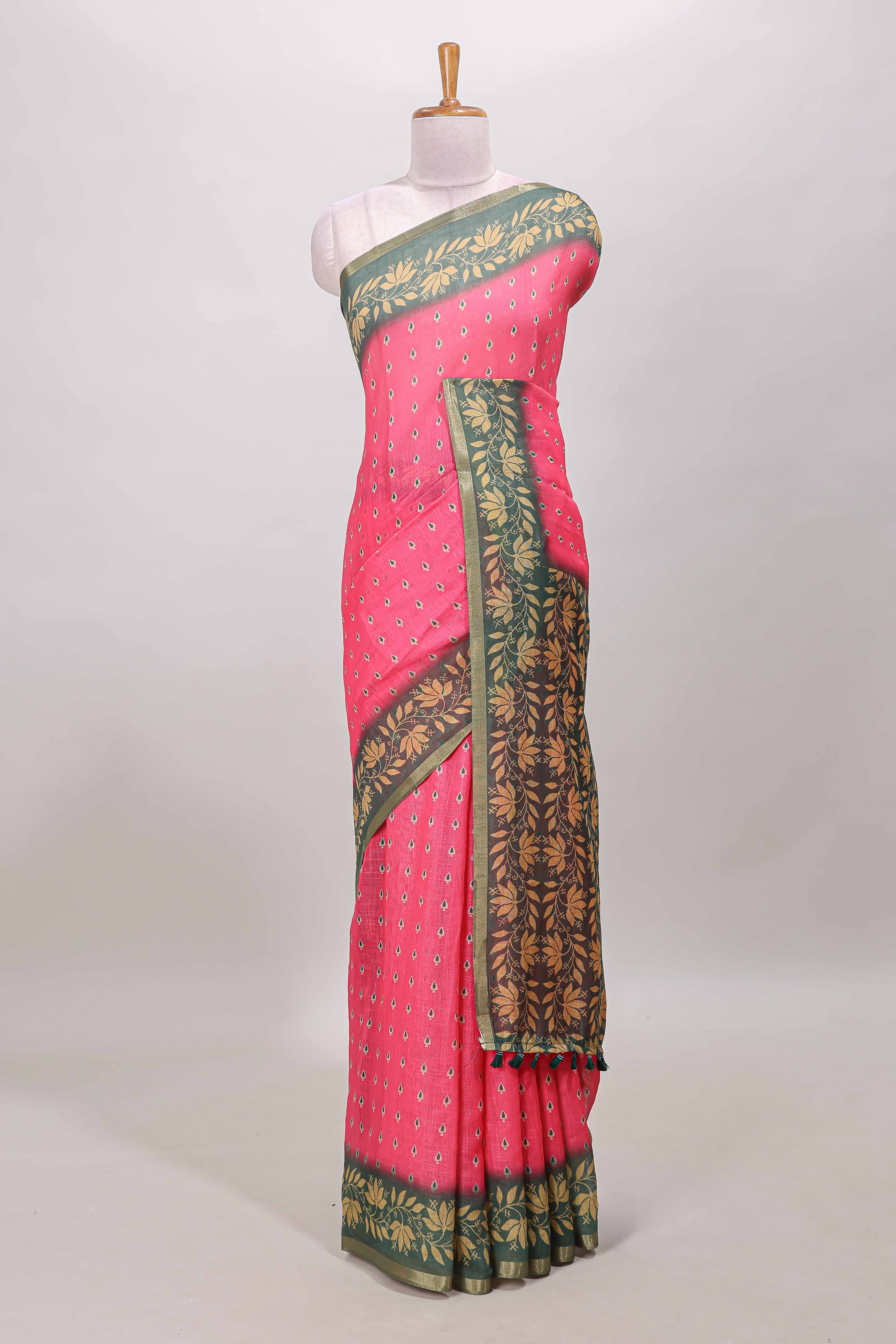 Pink linen cotton sarees