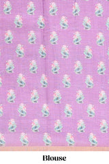 Pink lotus swan design linen saree