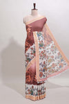 Pink milk print linen saree