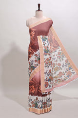 Pink milk print linen saree