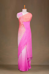 Pink orange chiffon embroidered saree