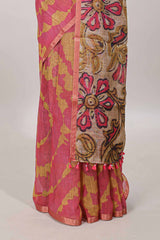 Pink printed cotton saree