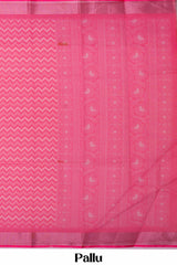 Pink printed linen saree online