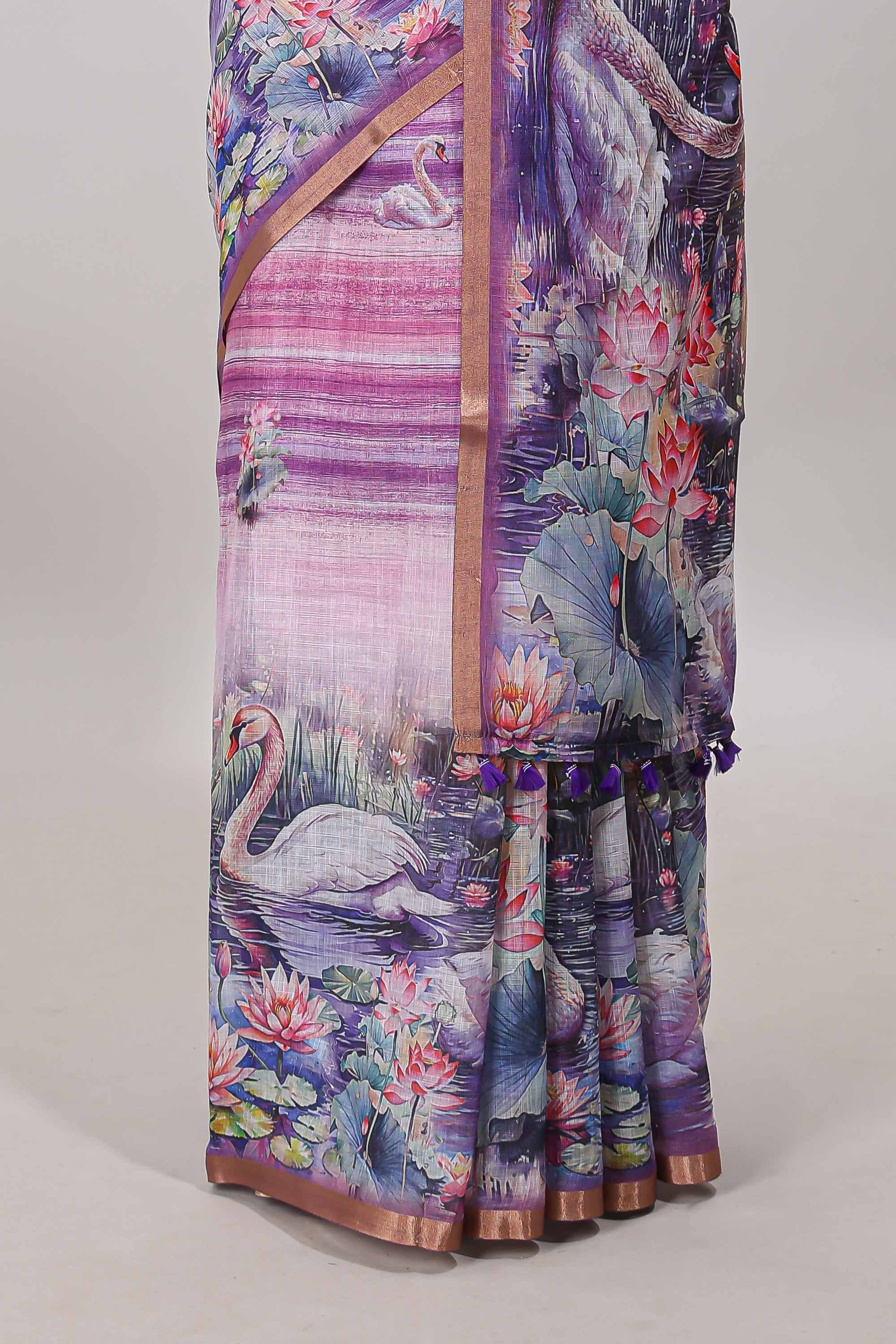 Pink printed pallu linen cotton saree
