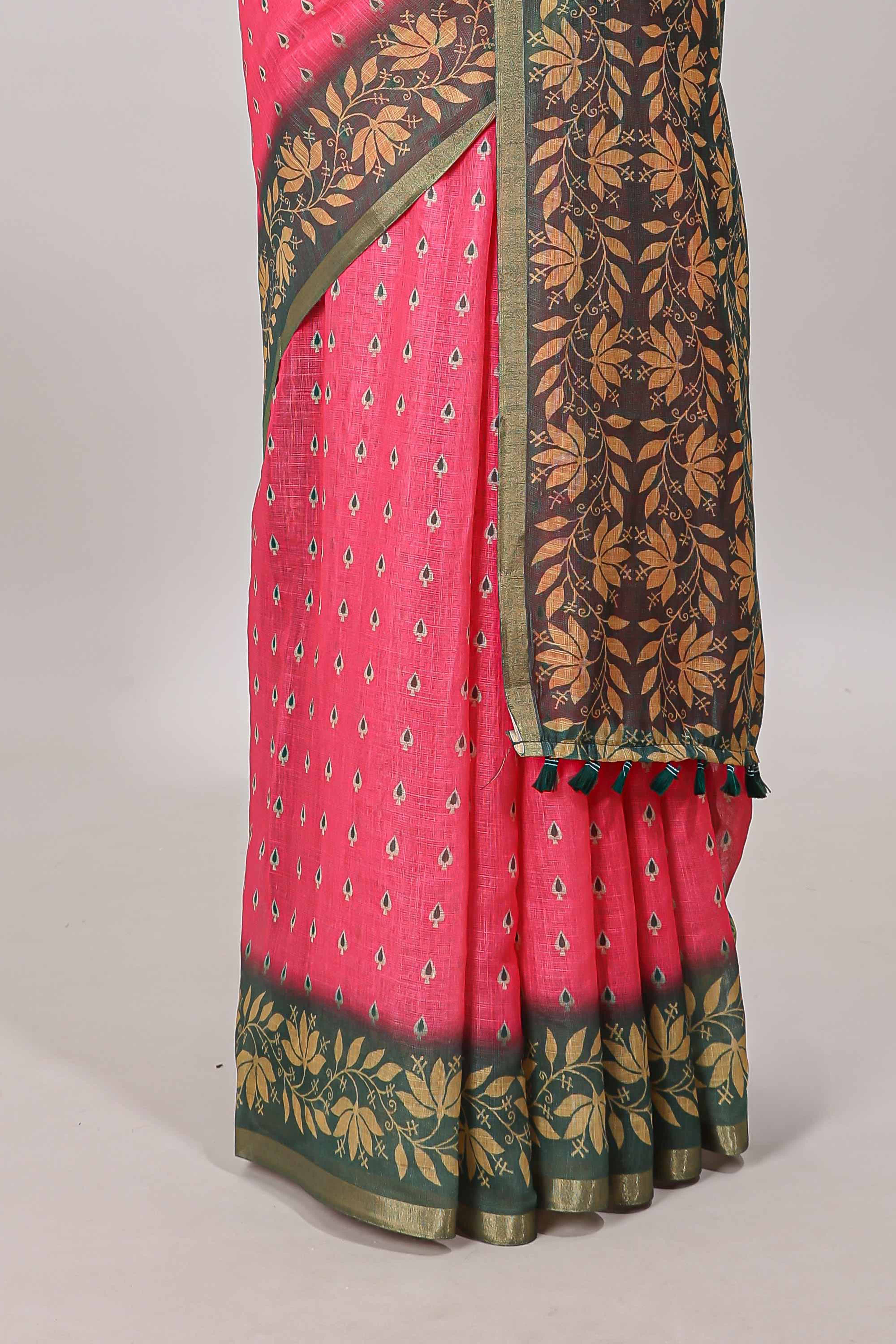 Pink printed pallu saree