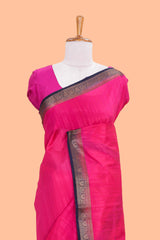 Pink raw silk pallu saree