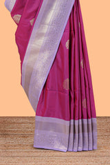 Pink raw silk woven pallu saree