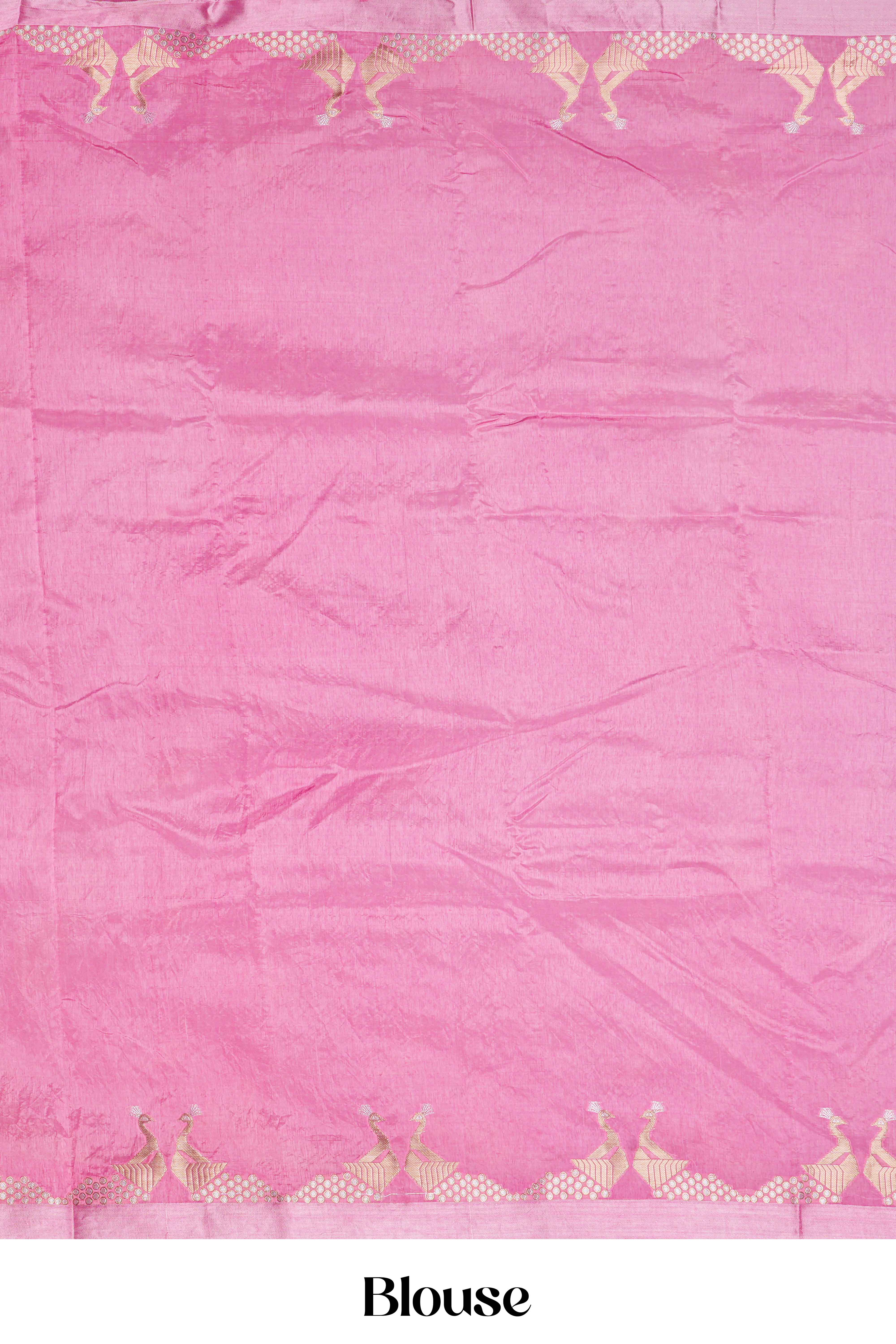 Pink raw silk woven saree
