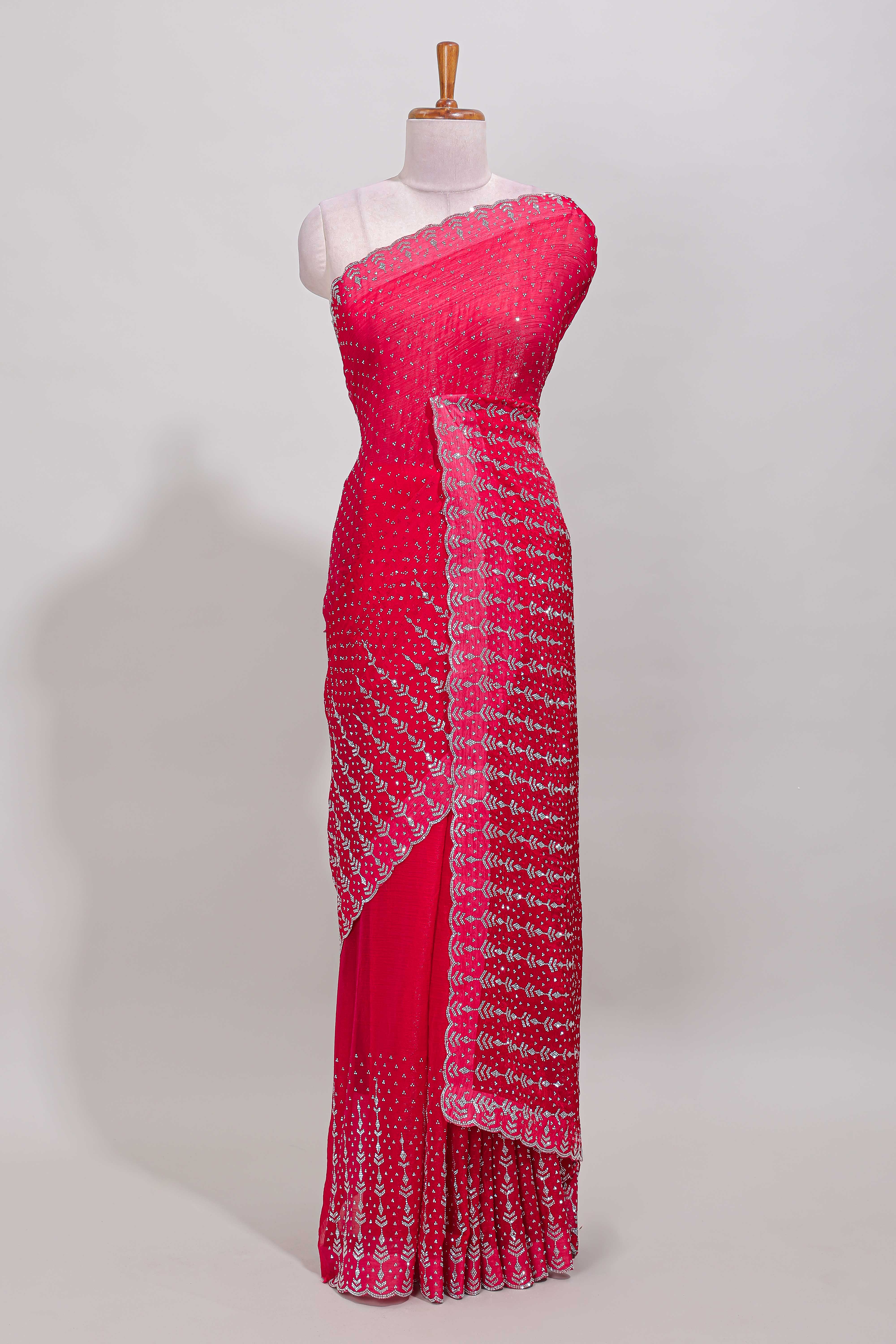 Pink scallop saree