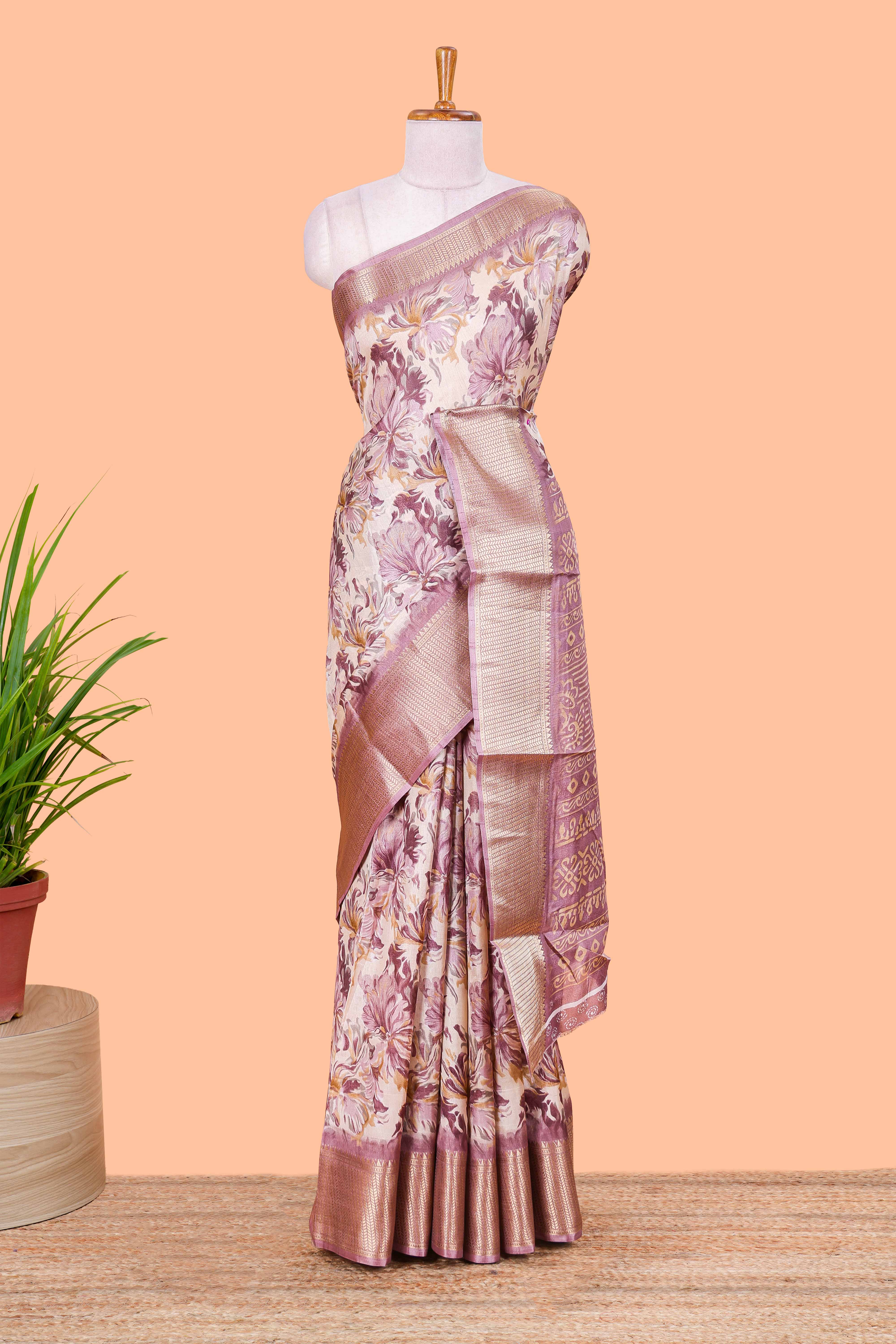 Pink semi dola saree