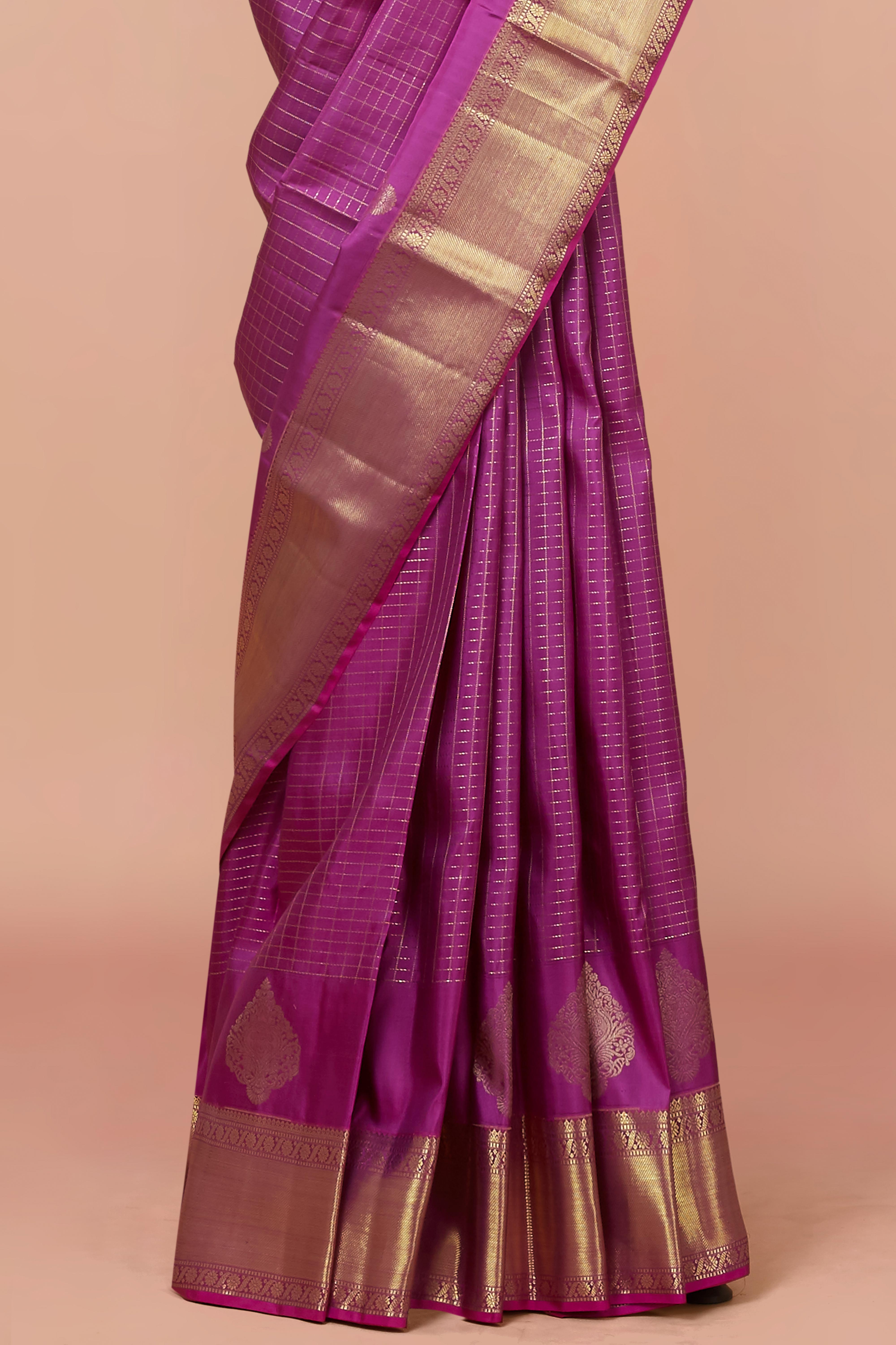 Pink silk saree with gold zari