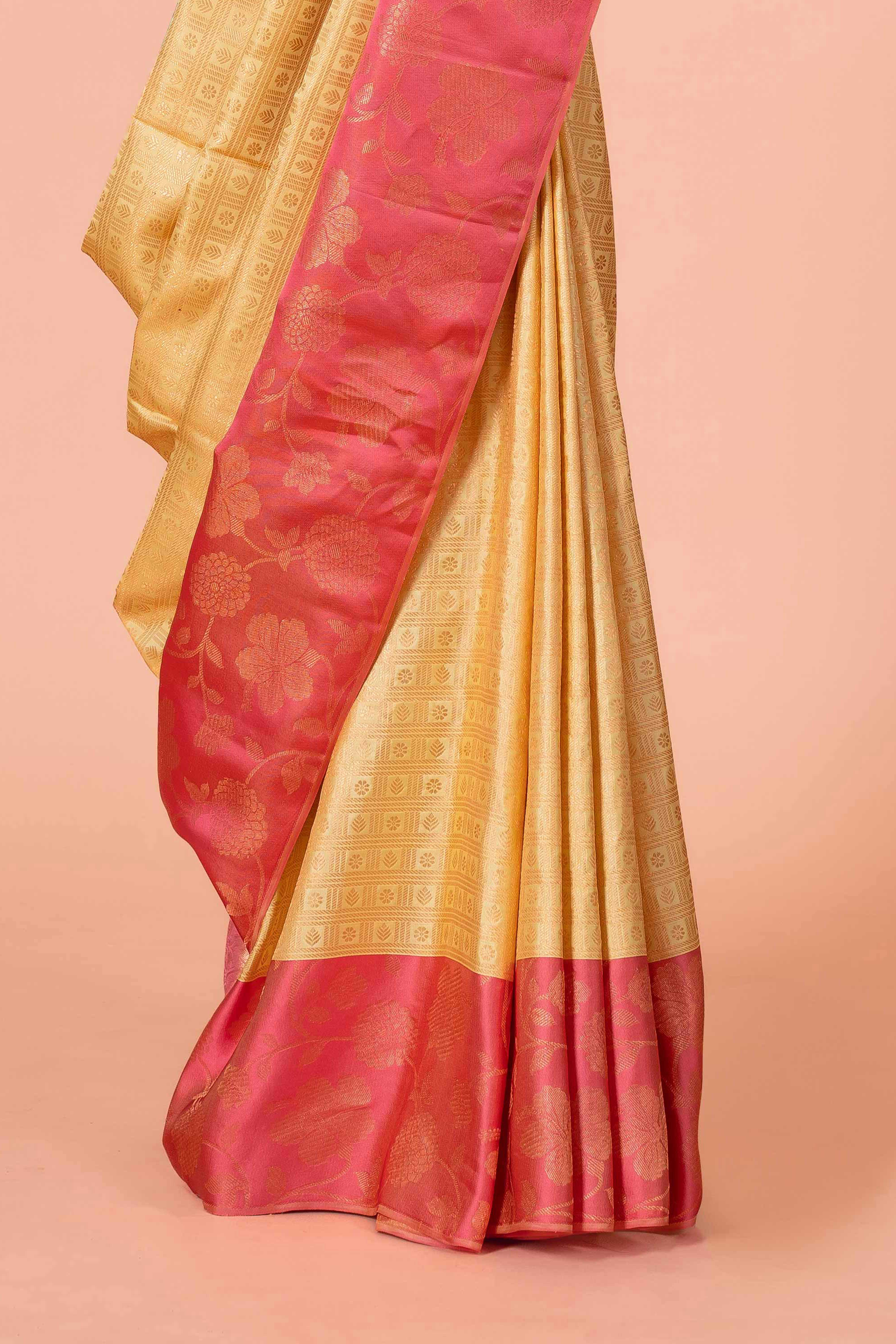 Pink silk saree with zari