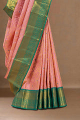 Pink silk saree with zari border