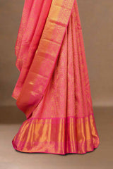 Pink silk saree with zari border work