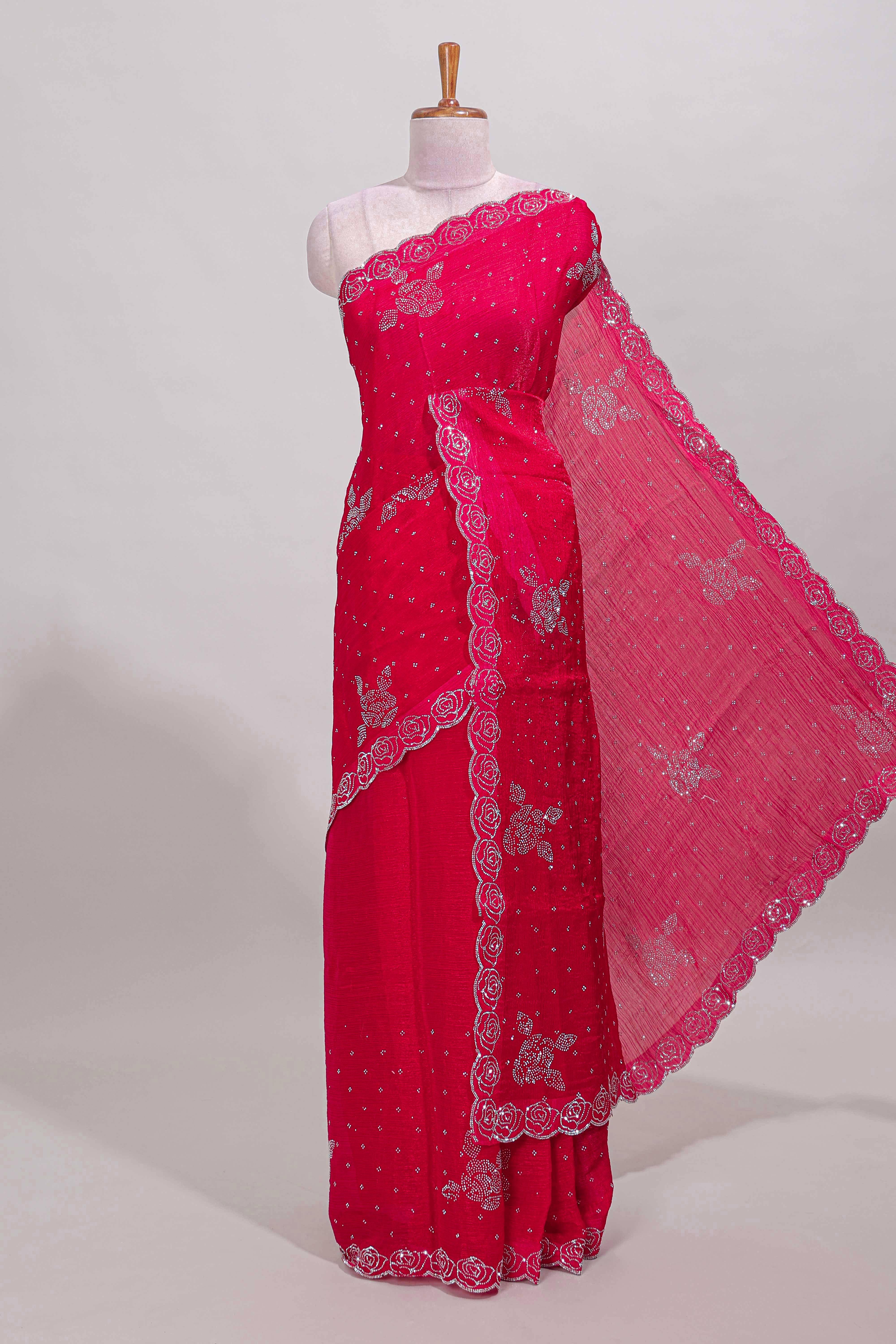 Pink stone designer saree