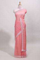 Pink striped chamki saree