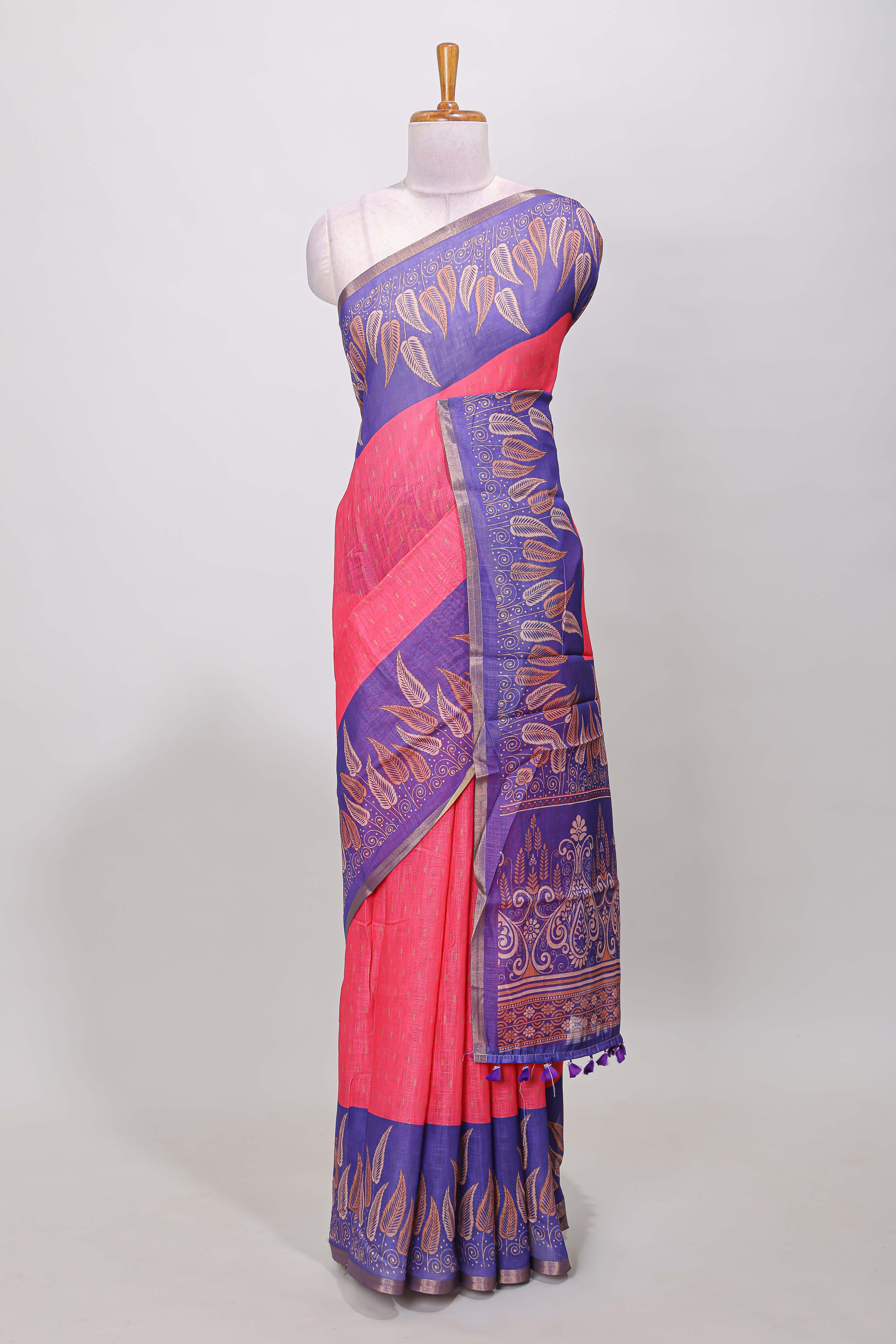 Pink thread butta linen saree