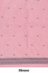 Pink woven pallu munga cotton saree with blouse