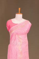 Pink woven pallu saree