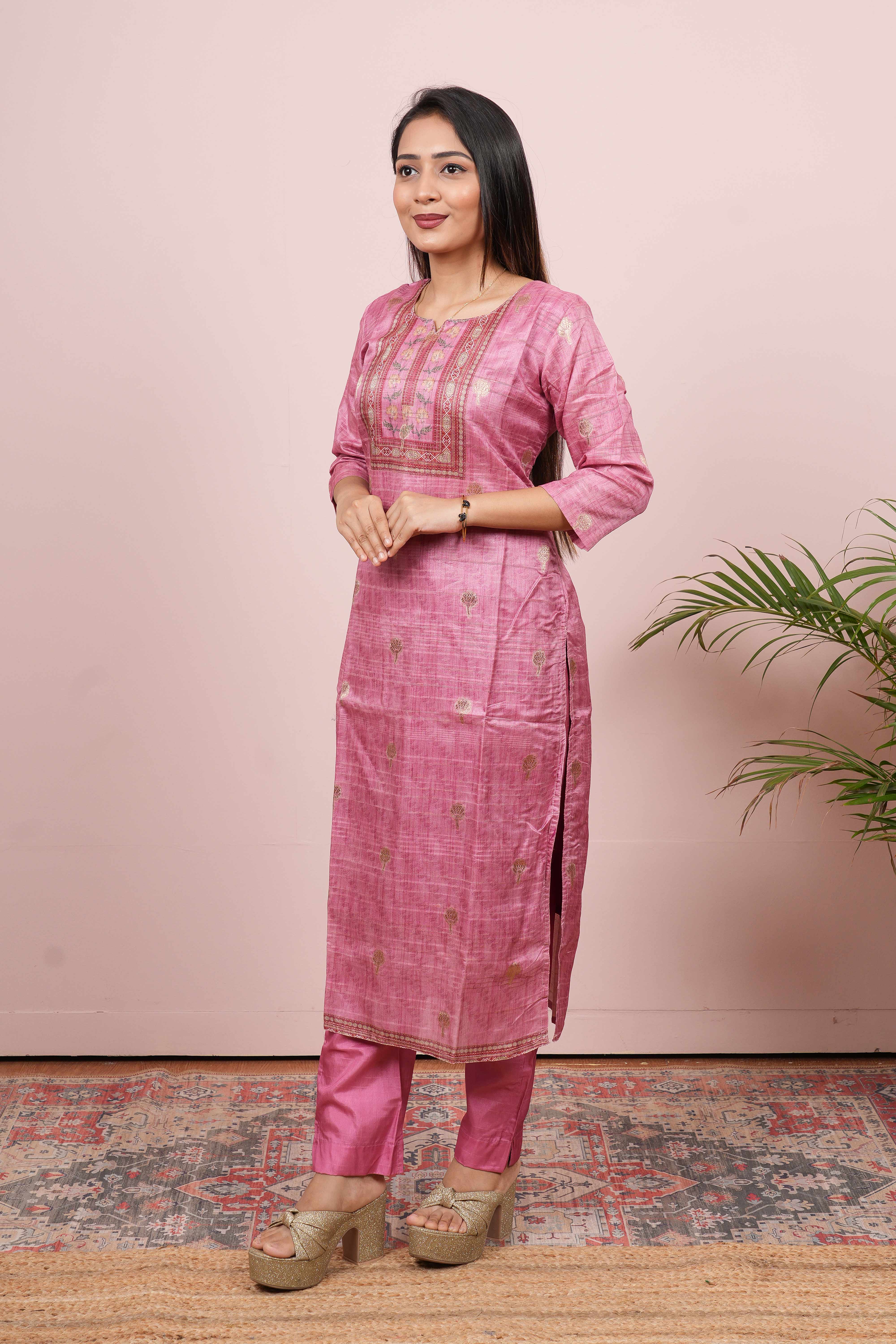 Pink zari woven salwar suit