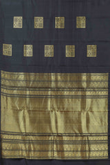 Plain black silk saree borderless