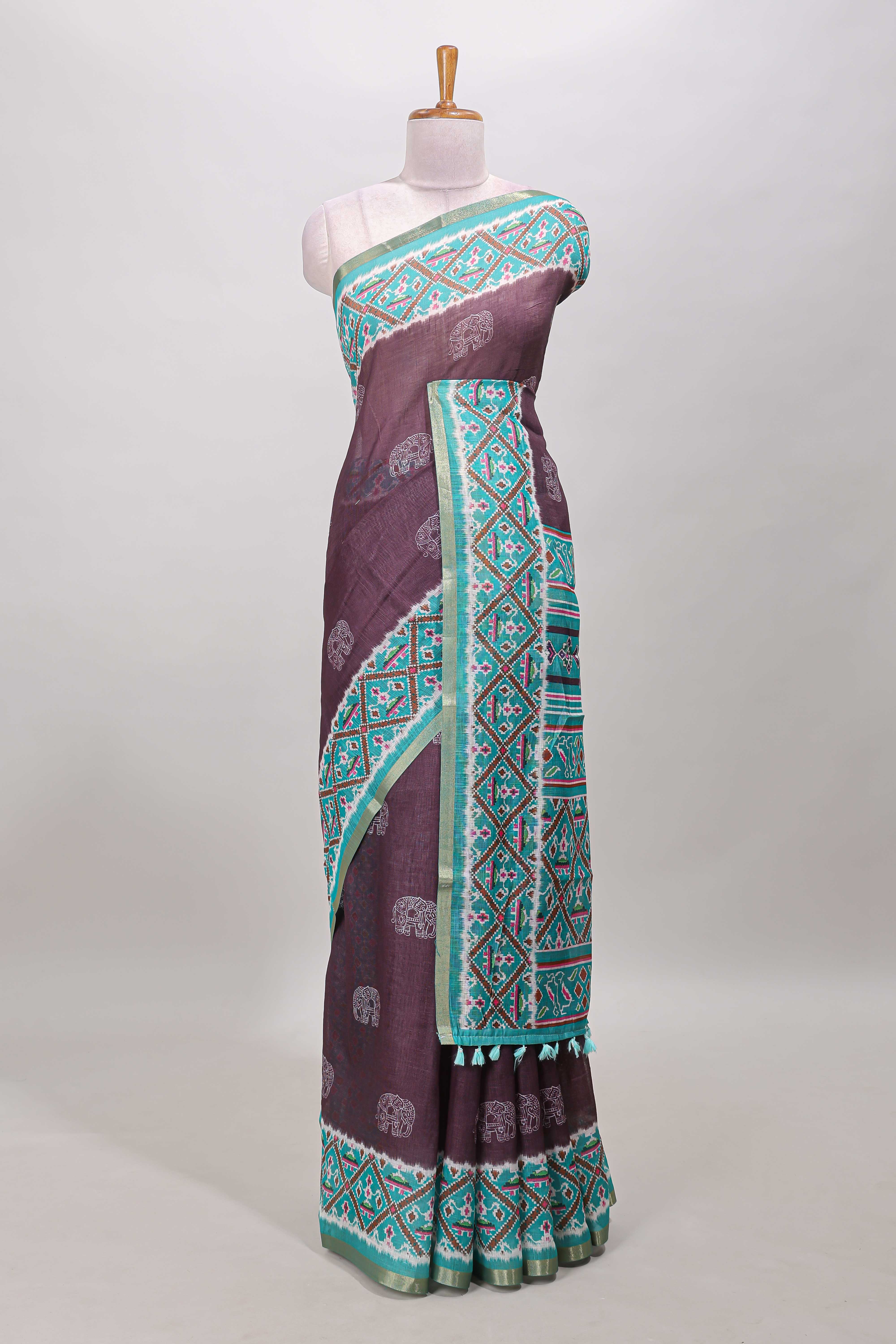 Plum violet linen cotton saree