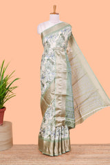 Powder green semi dola floral saree