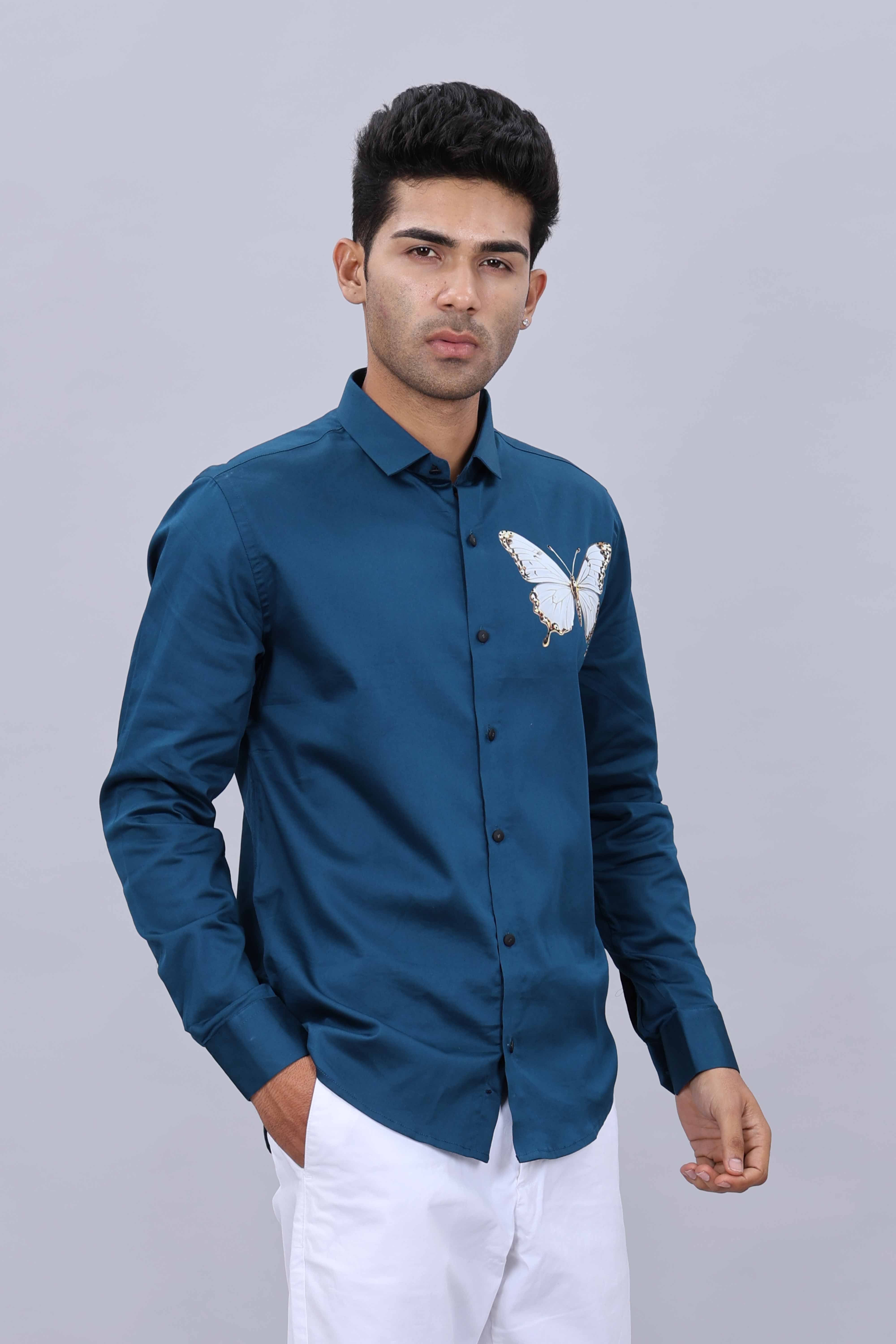 Printed collar mens shirt