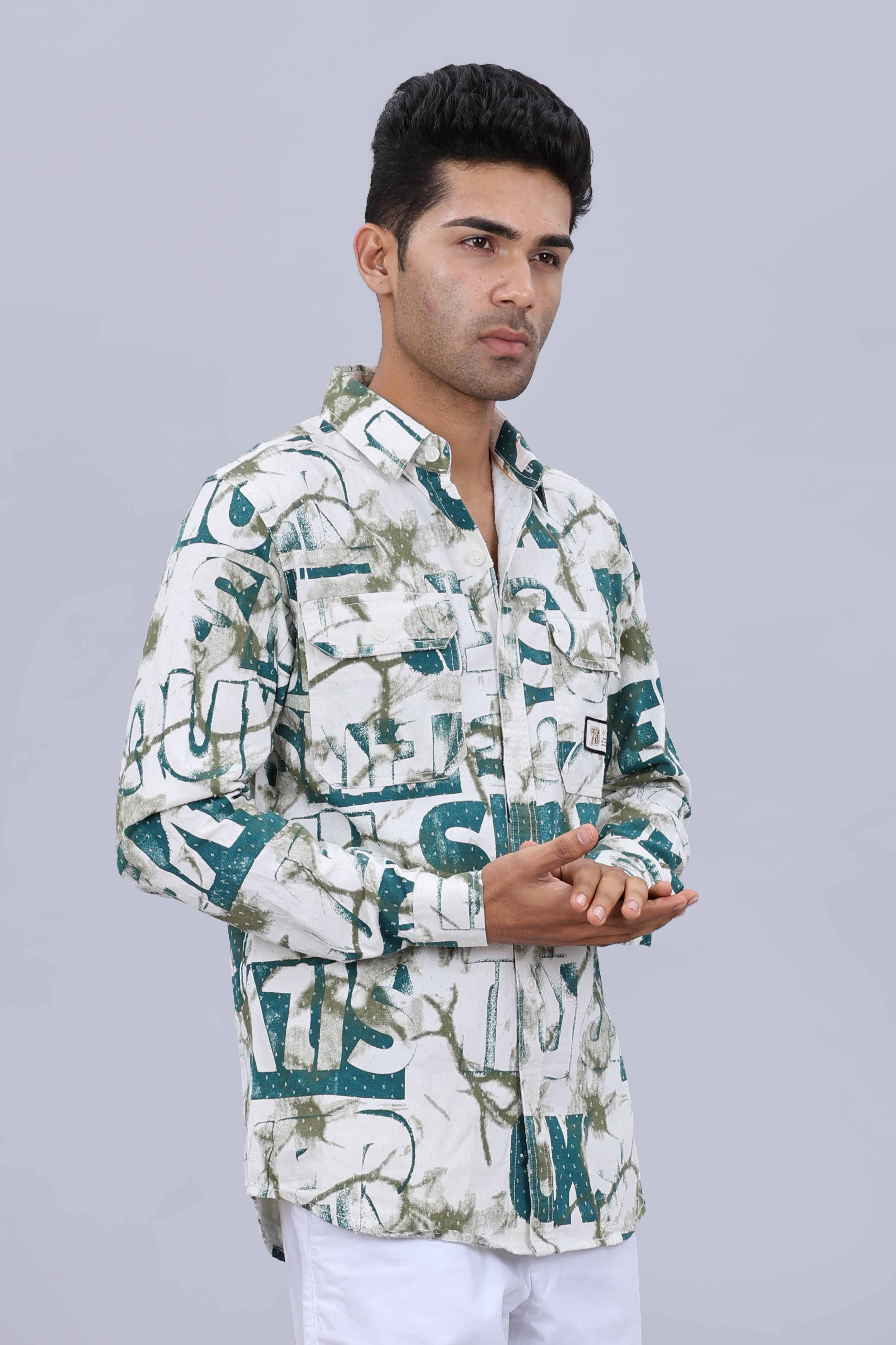 Printed collar satin shirt