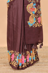 Printed pallu brown linen saree