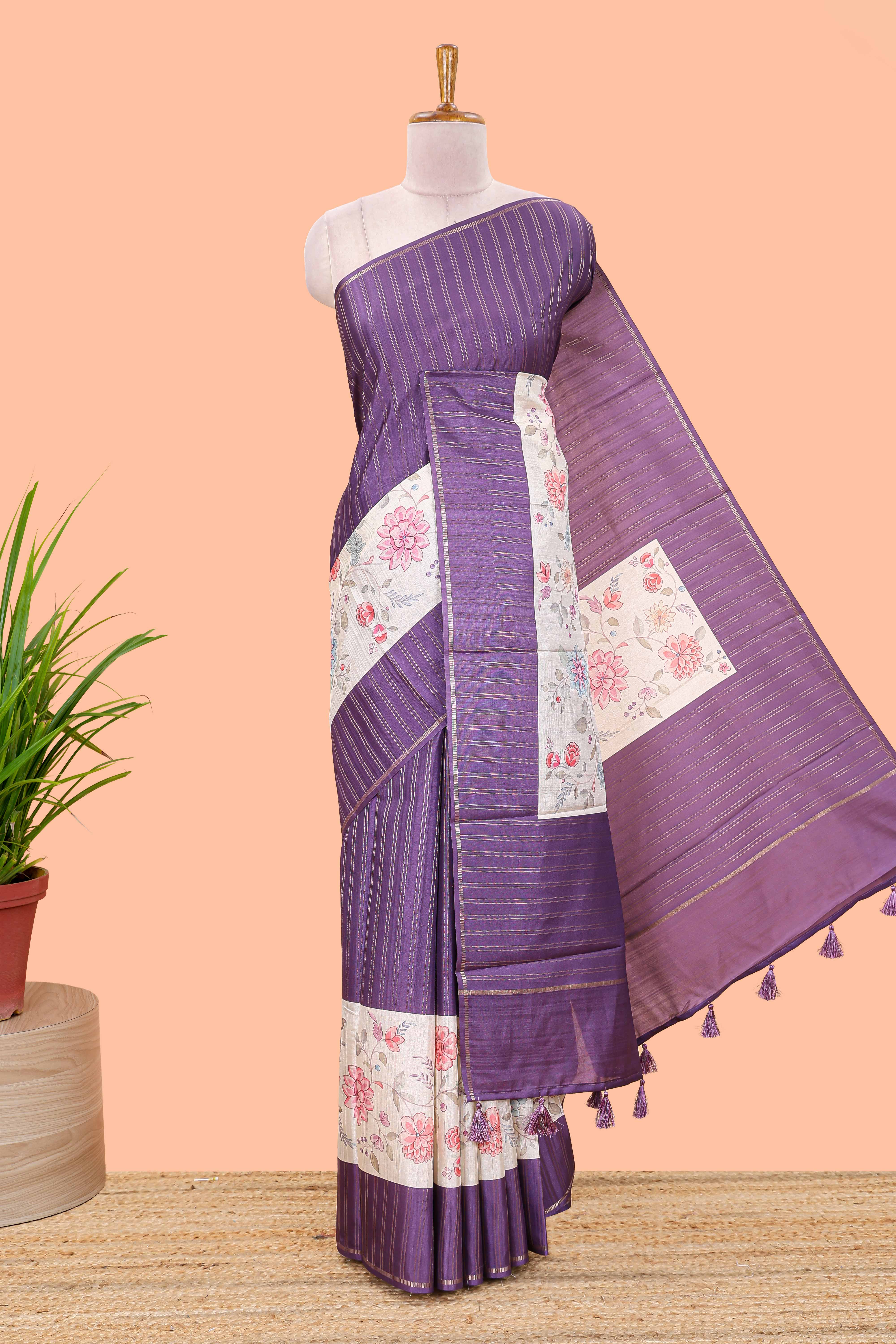 Purple art tussar silk