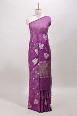 Purple chanderi cotton saree checked design
