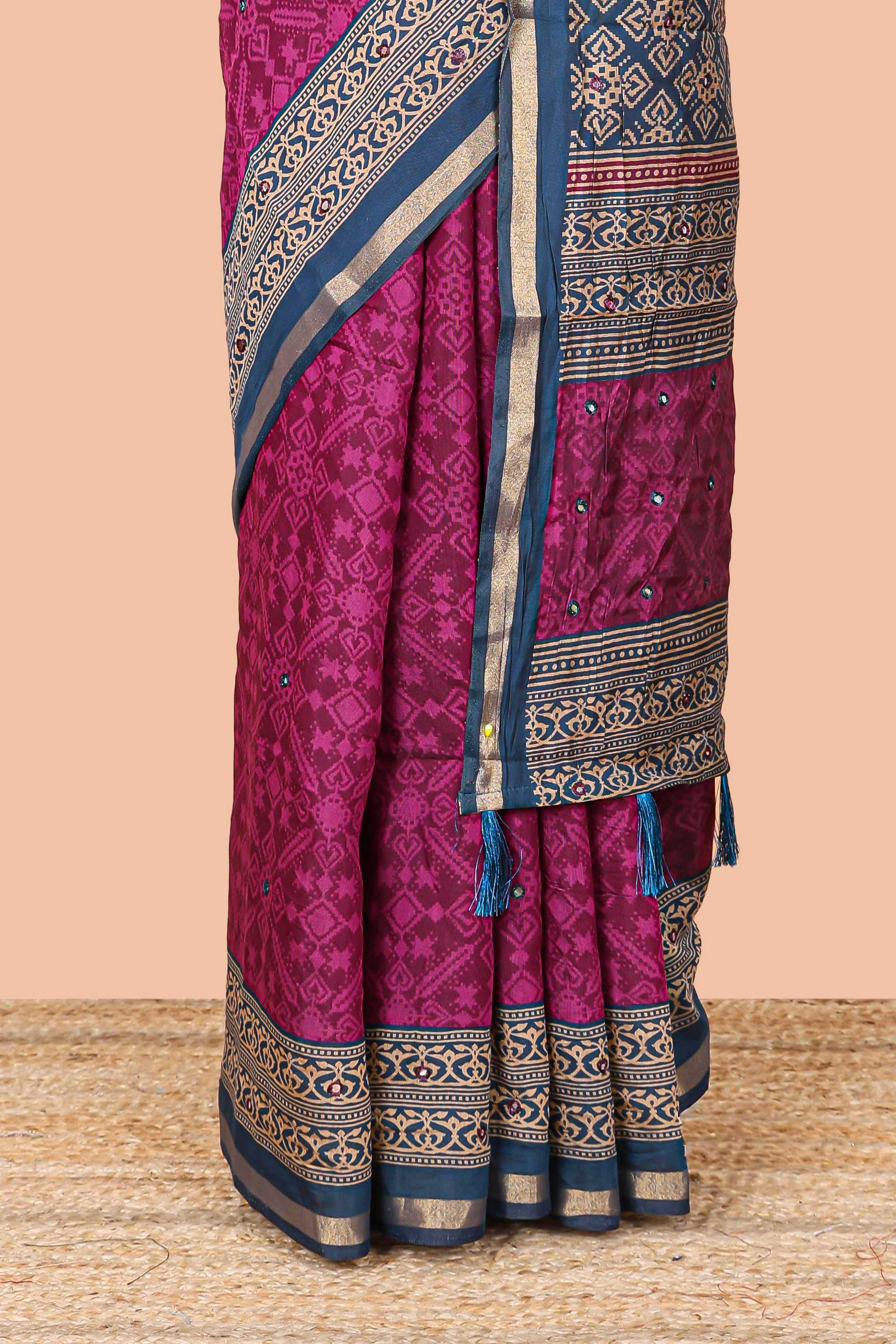 Purple chanderi cotton saree with zari border