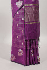 Purple chanderi saree self border striped blouse
