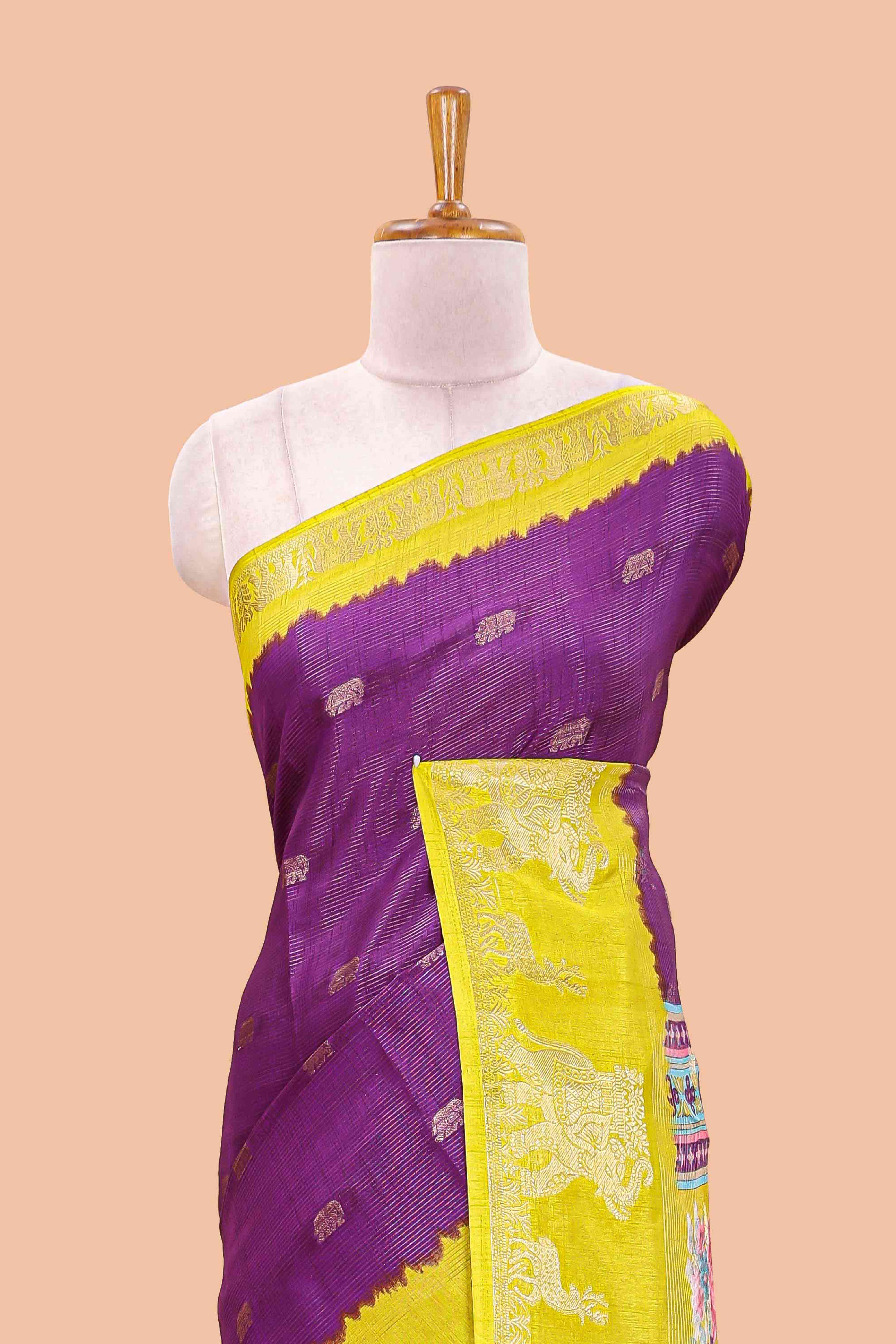 Purple dola silk kalamkari blouse saree