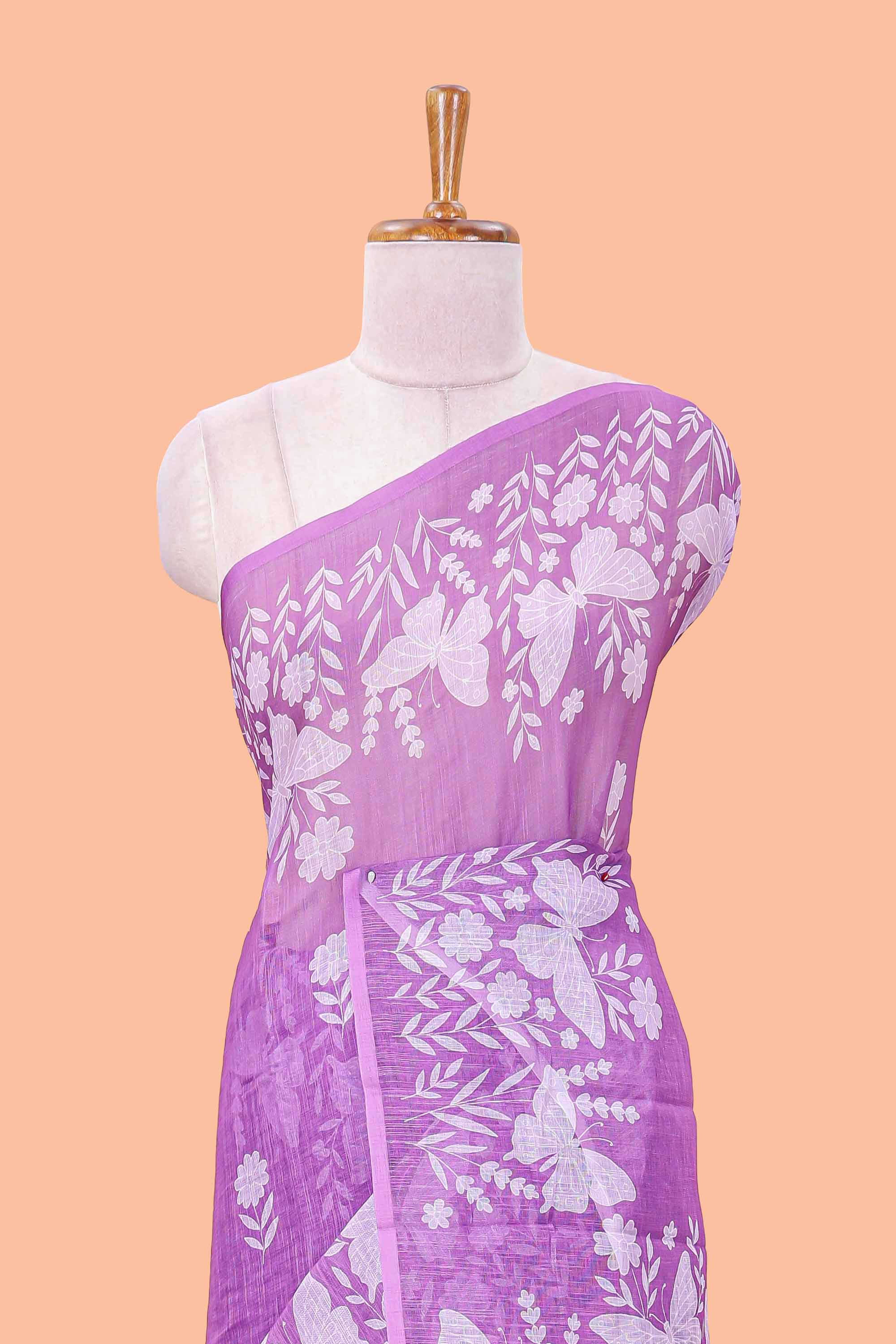 Purple elegant linen cotton saree
