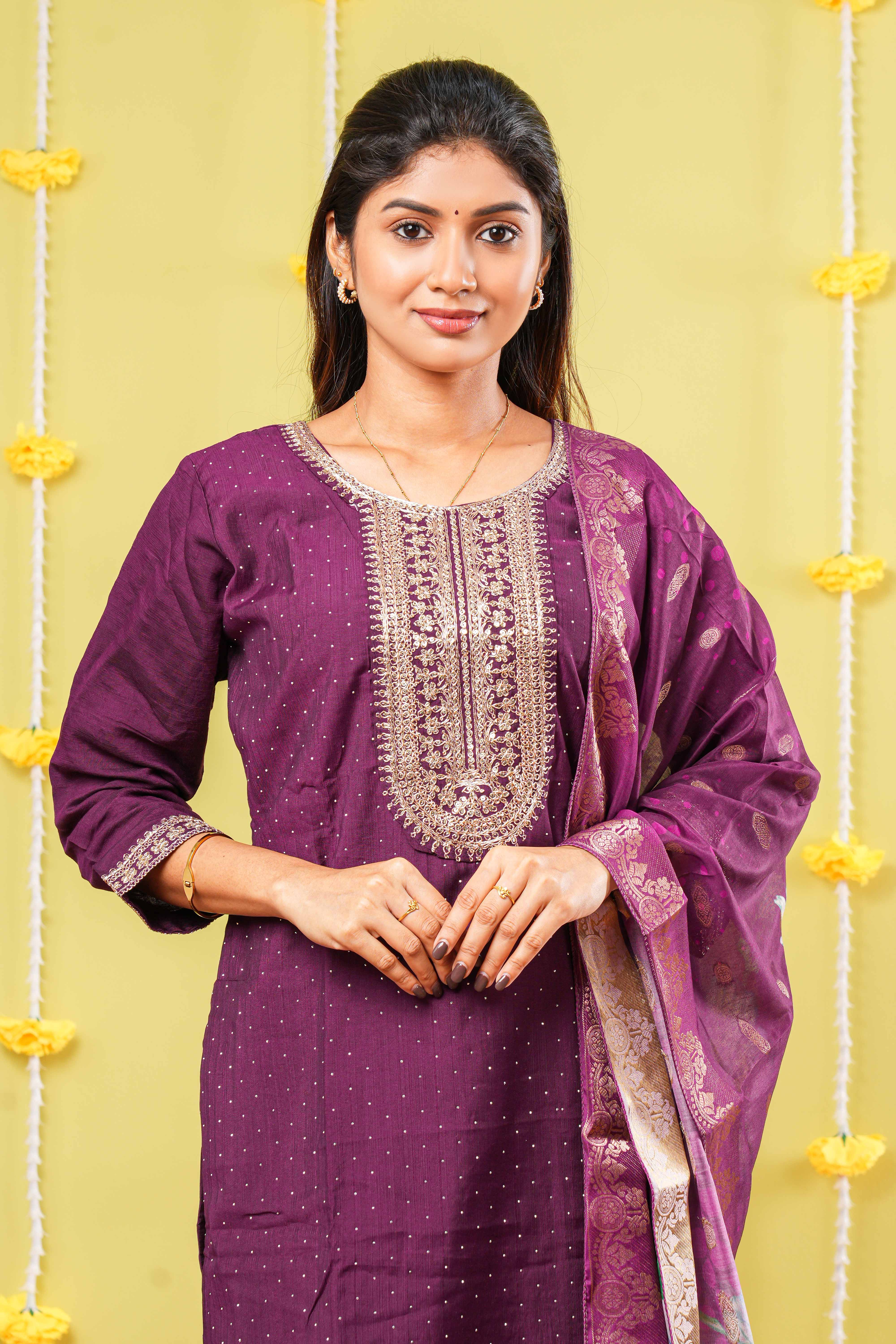Purple floral design ethnic suit