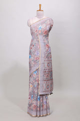 Purple linen cotton floral saree
